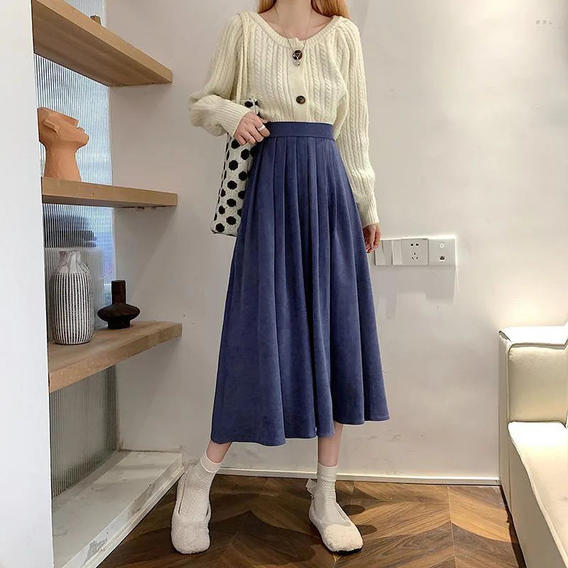 Lucyever Vintage Brown High Waist Pleated Skirt Women Korean Fashion College Style Long Skirt Ladies Autumn Casual A line Skirts