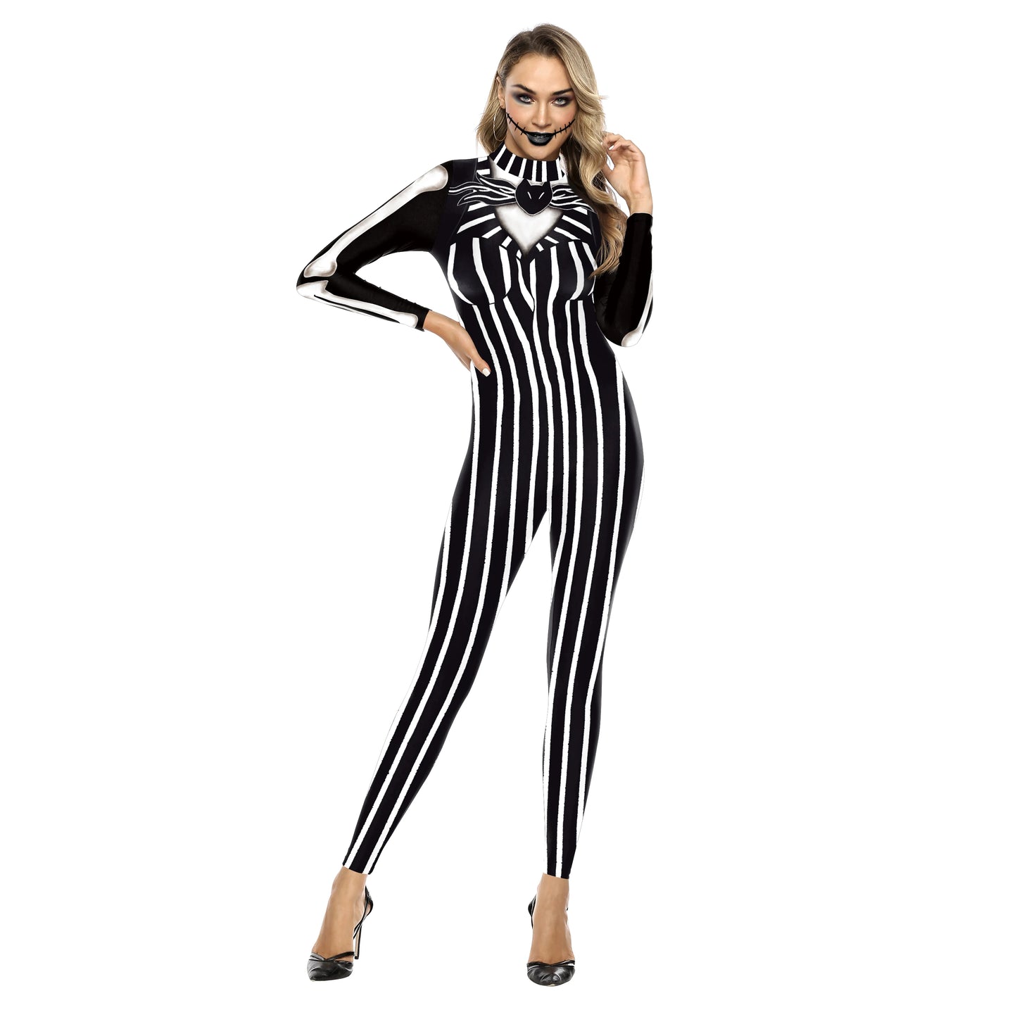 VIP FASHION Adult Skeleton Cospaly Costume Unisex Halloween Ghost Jumpsuit Carnival Party Zentai Bodysuit Scary Show Outfit Suit