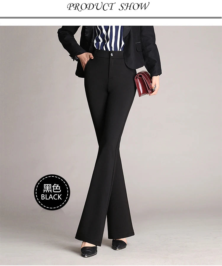 Korean Fashion Simplicity High Waist Flare Pants For Women Elegant Vintage Straight Trousers Women Casual Office Black Suit Pant