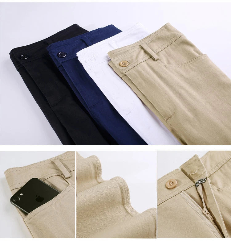 Women Straight-leg Pants 100% Cotton White Black Khaki Blue Stretch Slimming Fit Casual Plus Size S To 4XL Pencil Feet Trousers