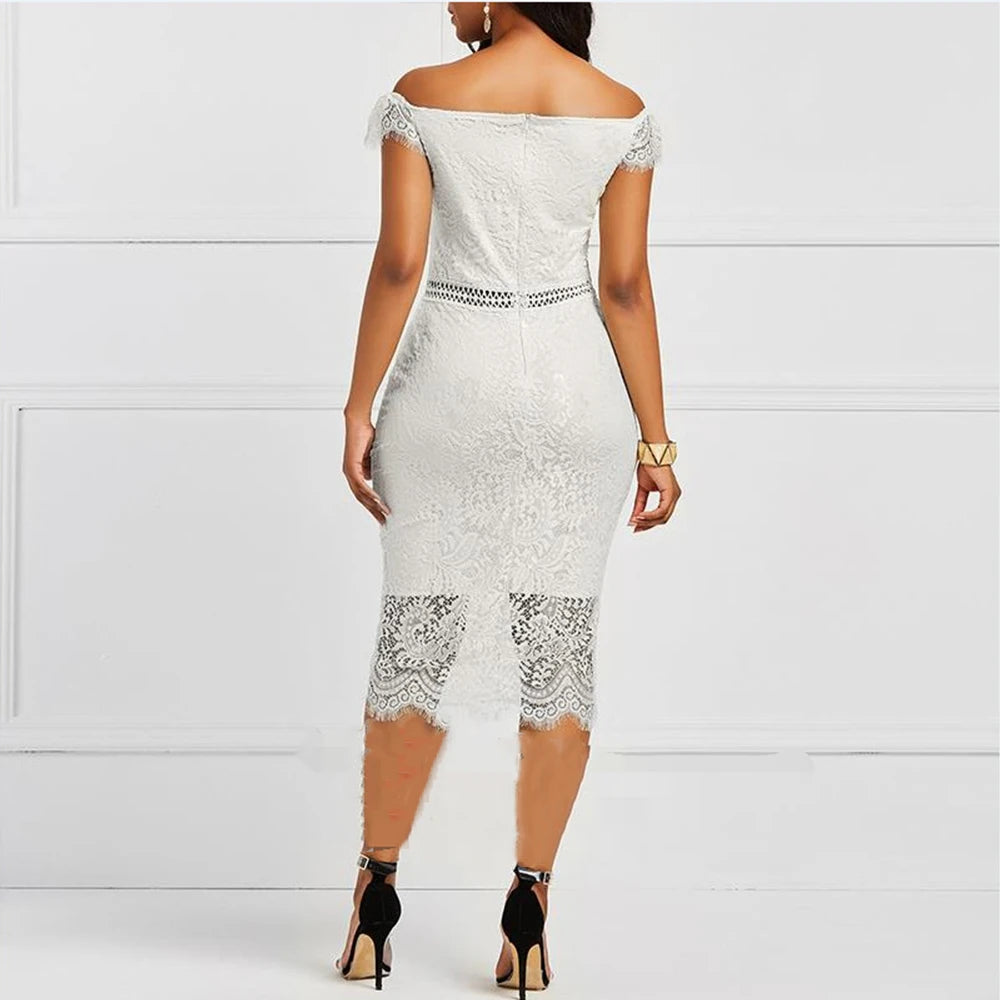 Elegant Lace Evening Wedding Party Dress for Women Sexy Hollow Out Office Ladies Bodycon Dresses Fashion Birthday Club Vestidos