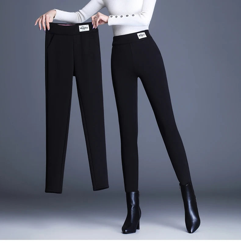 Thicken Women Black Stretch Pencil Pants Winter Plus Size Casual Slim Female Loose Female Warm Feleece Trousers Capris 5XL