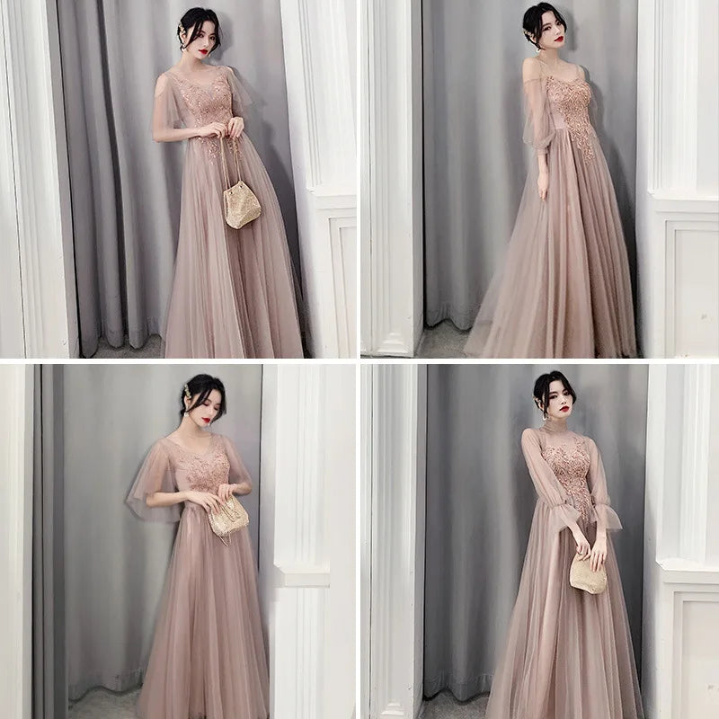 Bridesmaid Dresses Shining Sequin Appliques Women Wedding Party Dress V-Neck Half Sleeve Formal Long Gowns Elegant Vestidos R082 - Seprincess