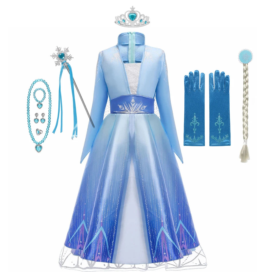 Frozen Girls Dress Elsa 2 Princess Cosplay Costume Kid Fancy Children Gowns Vestidos Snow Queen Disney - Seprincess