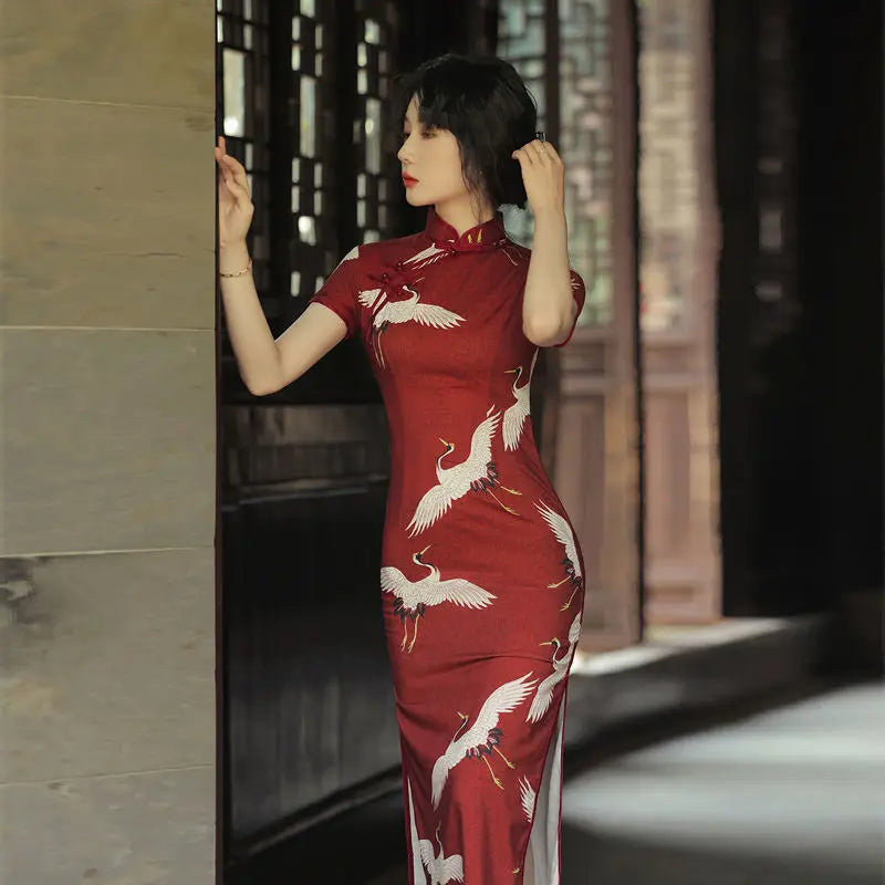 Red cheongsam 2021 New Female Summer Young Style Daily Retro Chinese Style Improved Elegant Long Dress - Seprincess