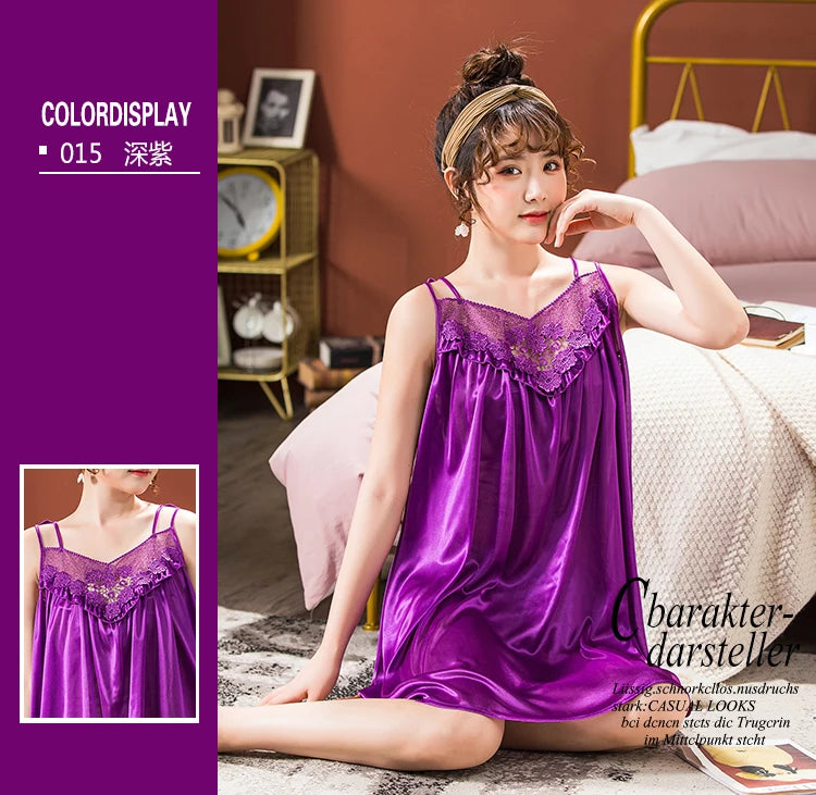 Ice Silk Nightgowns Sleeping Dress Women Summer Brides Wedding Silk Nightdress Female Nightie Sleepwear Bridesmaid Honeymoon - Seprincess