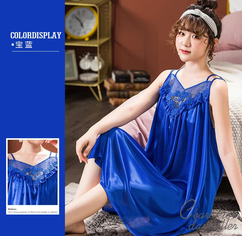 Ice Silk Nightgowns Sleeping Dress Women Summer Brides Wedding Silk Nightdress Female Nightie Sleepwear Bridesmaid Honeymoon - Seprincess