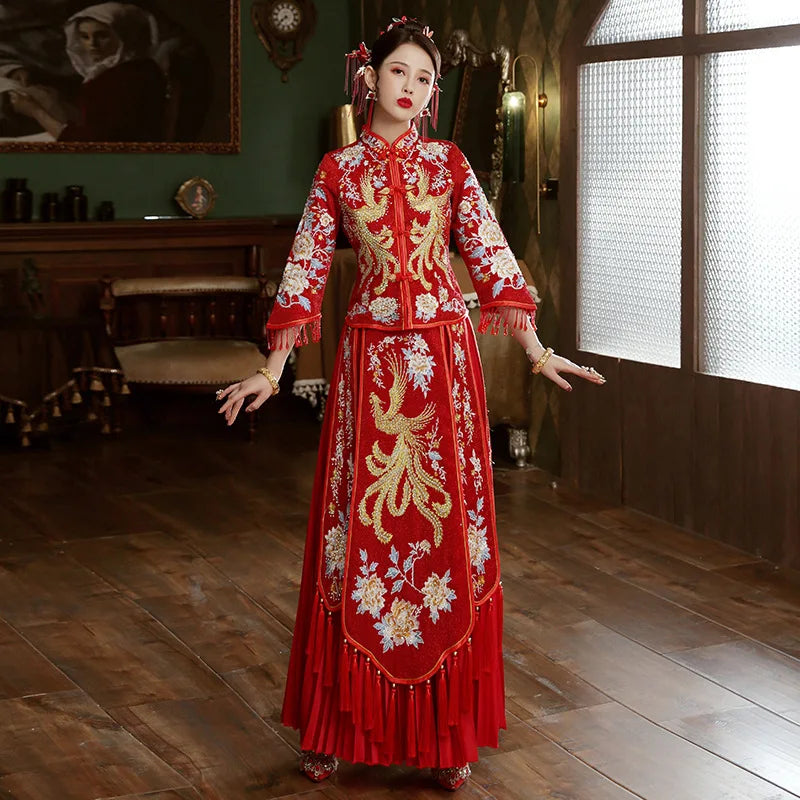 Size 6XL 2022 Modern Cheongsam Red Qipao Long Traditional Chinese Wedding Dress Oriental Style Dresses China Clothing Store - Seprincess