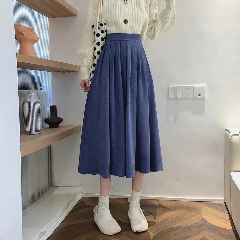 Lucyever Vintage Brown High Waist Pleated Skirt Women Korean Fashion College Style Long Skirt Ladies Autumn Casual A line Skirts - Seprincess