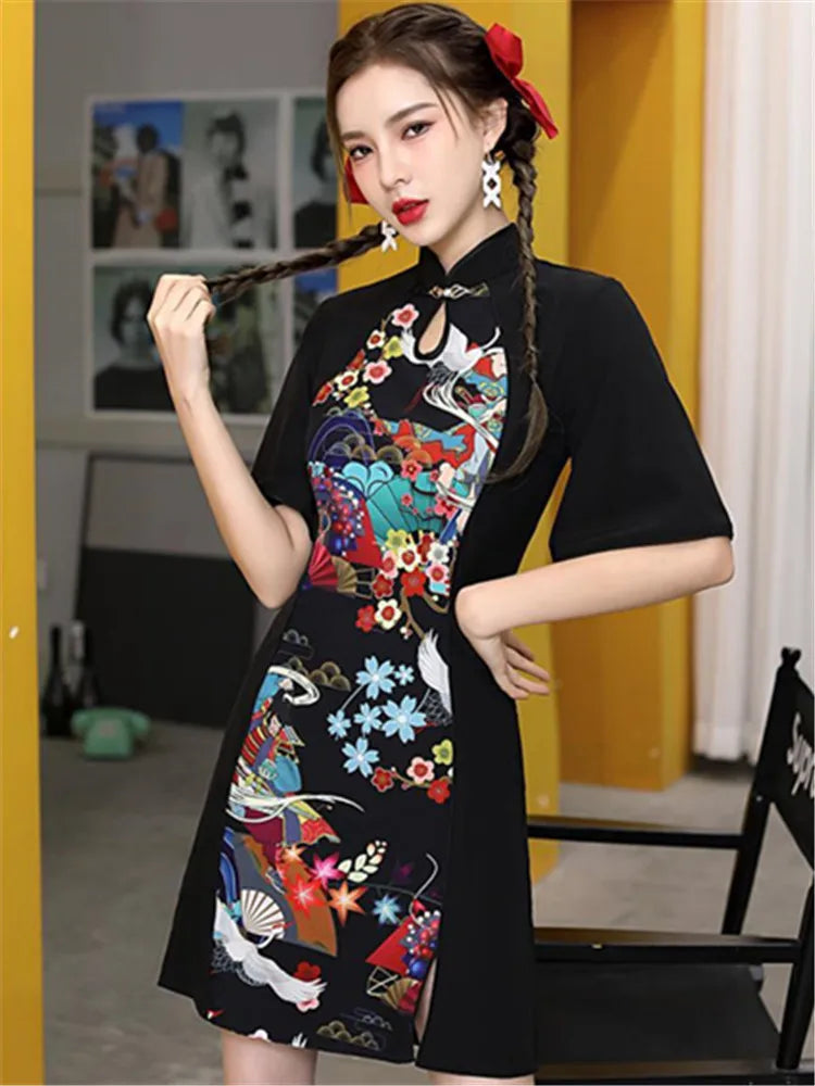 Chinese Style Cheongsam Dress Women Fashion Black Modern Modified Qipao National Traditional Robe Orientale Girl Vestido Chino - Seprincess