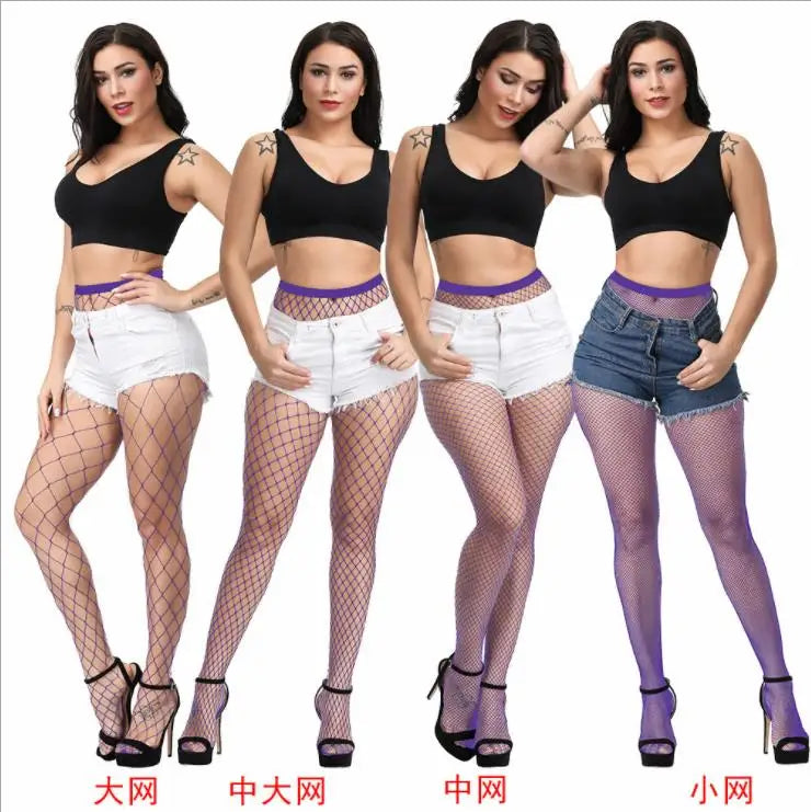 Women Fishnet Sexy Stockings Multicolor Plus Size Pantyhose Colored Mesh Red  Fishnets Tights Anti Hook Nylon Panty