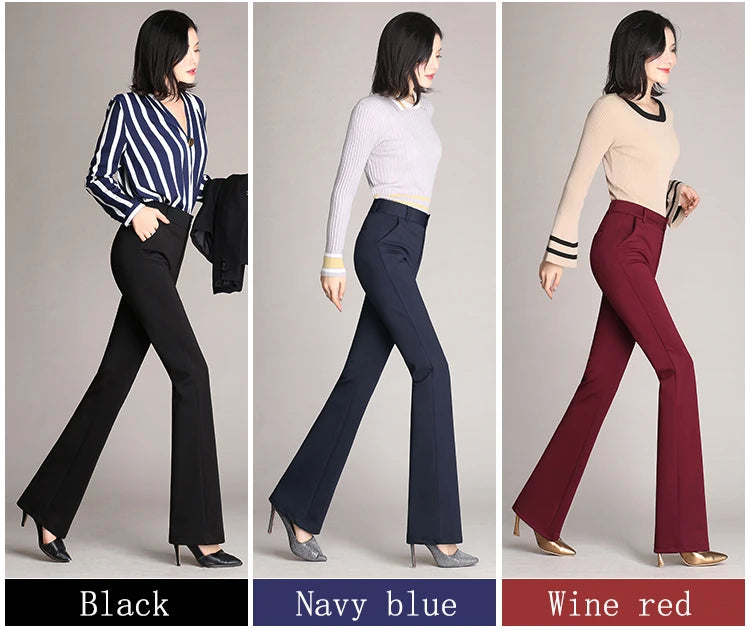 Korean Fashion Simplicity High Waist Flare Pants For Women Elegant Vintage Straight Trousers Women Casual Office Black Suit Pant