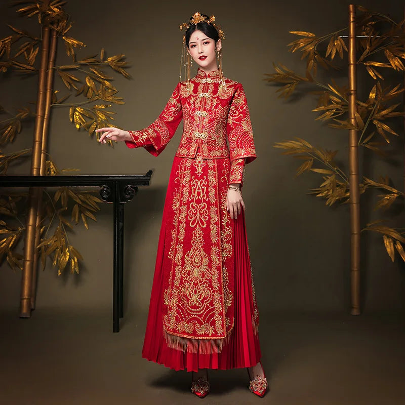 Size 6XL 2022 Modern Cheongsam Red Qipao Long Traditional Chinese Wedding Dress Oriental Style Dresses China Clothing Store - Seprincess