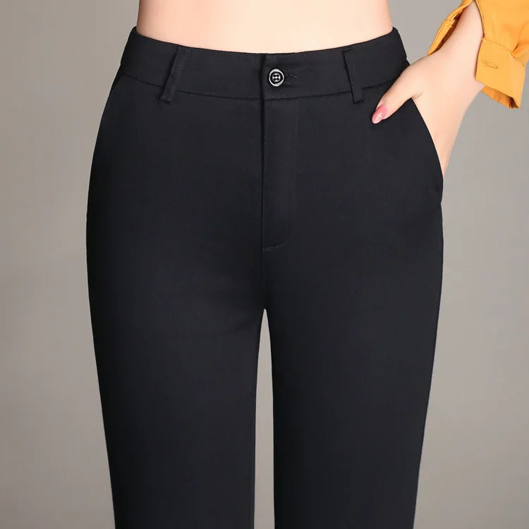 YUEY New Womens Spring Summer Trousers  Thin 100% Cotton Flared Pants Solid Color Casual Stretch S To 4XL Dropshiping