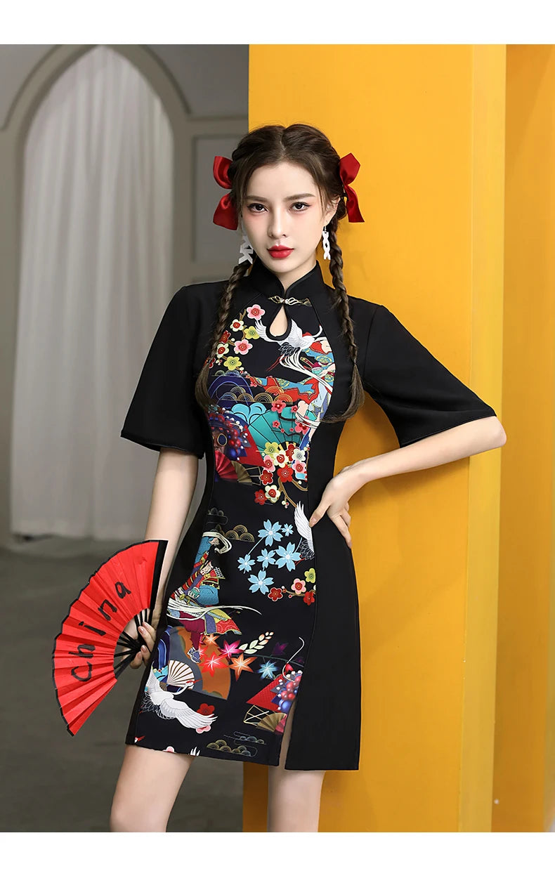 Chinese Style Cheongsam Dress Women Fashion Black Modern Modified Qipao National Traditional Robe Orientale Girl Vestido Chino - Seprincess