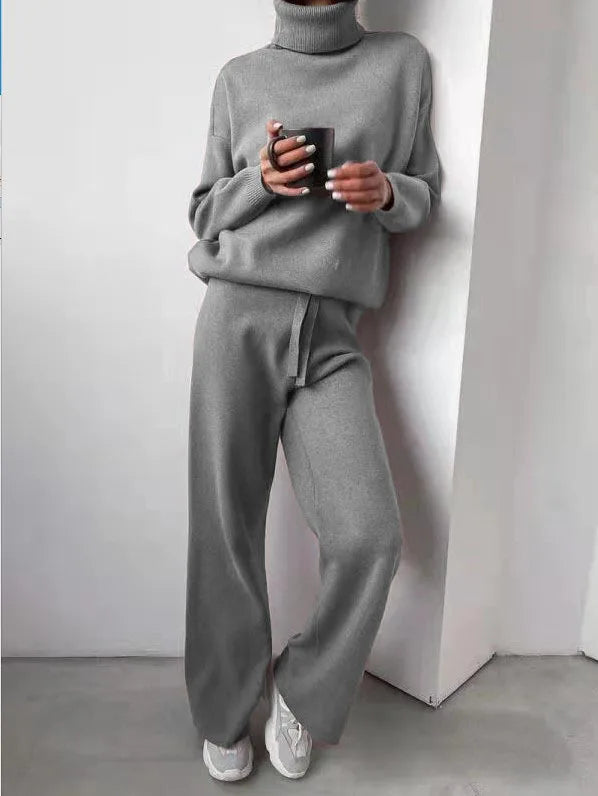 Women Sweater Suit Autumn Turtleneck Pullover Two Piece Set Casual Solid Loose Sweater and Long Pants Tracksuit Female Outfits - Seprincess