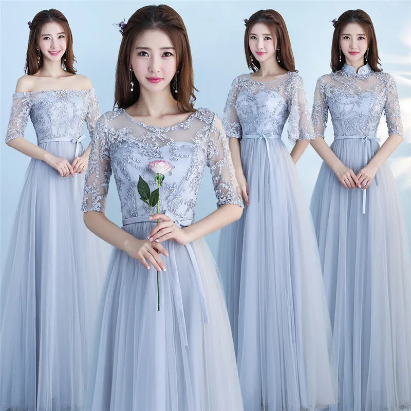 Bridesmaid Dresses Shining Sequin Appliques Women Wedding Party Dress V-Neck Half Sleeve Formal Long Gowns Elegant Vestidos R082