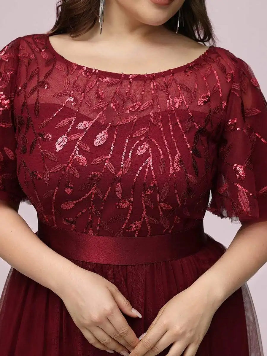 2023 NEW Plus Size Dress  Robe De Soiree Sparkle Evening Dresses Long A-Line O-Neck Short Sleeve LONG Formal Dresses - Seprincess