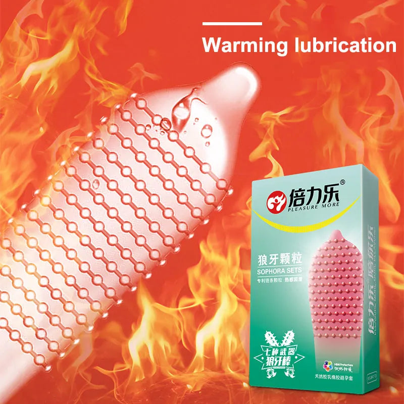 Ribbed Dotted Condoms 10PCS Ultra-thin G-Spot Massage Ice and Fire Feeling Penis Sleeve Sex Toys Granular Sexshop For Couple - Seprincess