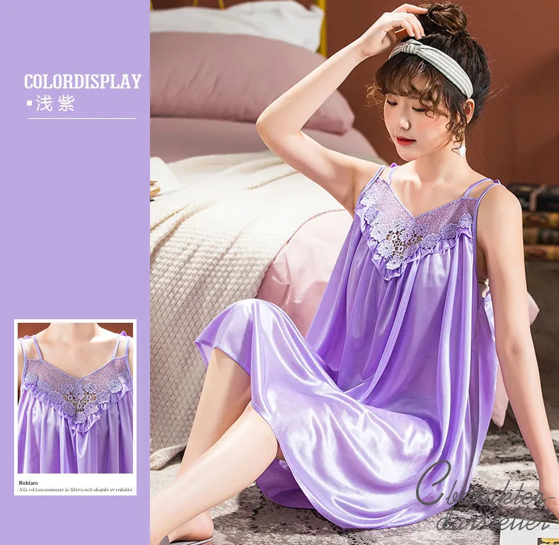 Ice Silk Nightgowns Sleeping Dress Women Summer Brides Wedding Silk Nightdress Female Nightie Sleepwear Bridesmaid Honeymoon