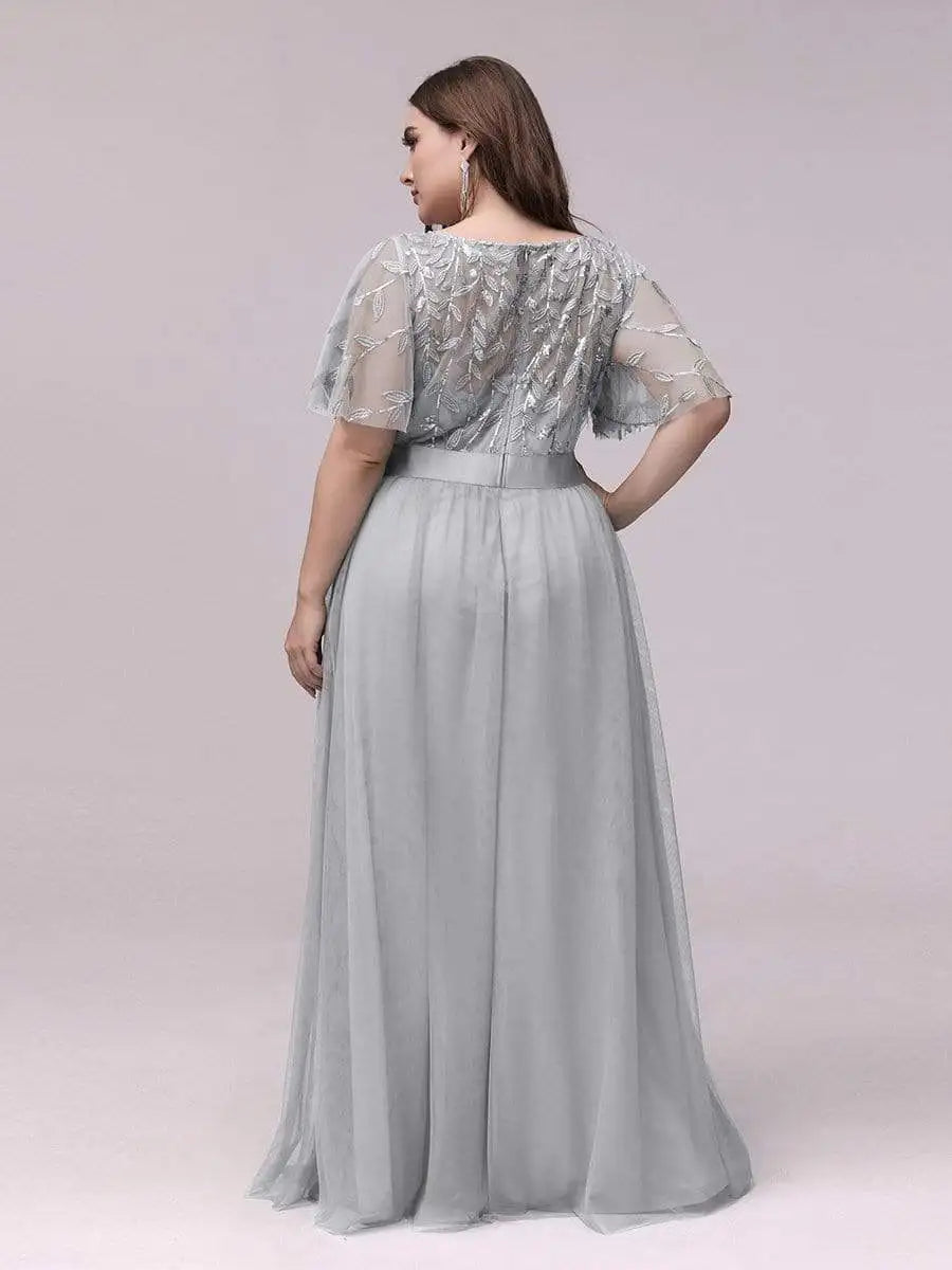 2023 NEW Plus Size Dress  Robe De Soiree Sparkle Evening Dresses Long A-Line O-Neck Short Sleeve LONG Formal Dresses