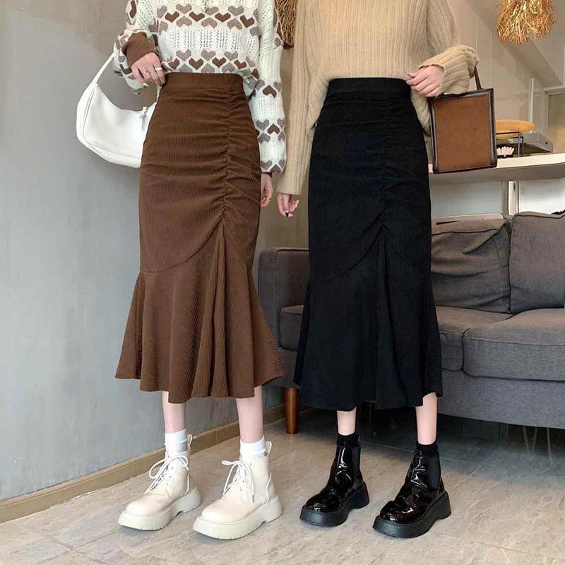 Lucyever Fashion High Waist Midi Skirts for Women 2023 Spring Slim Fit  Hip Mermaid Skirt Woman Korean Ruffles Brown Skirts 2XL - Seprincess