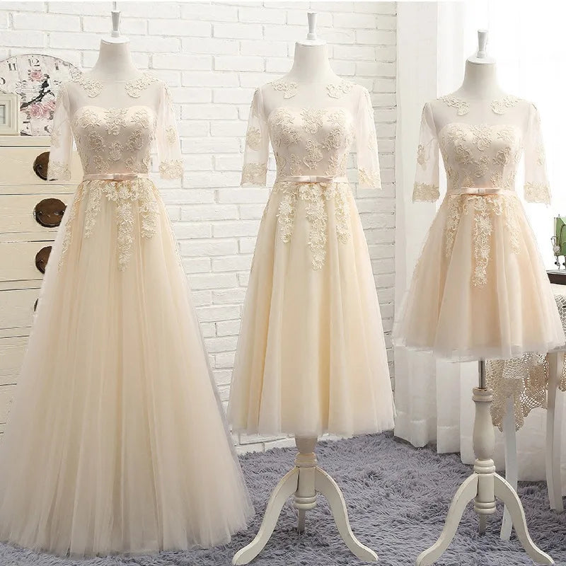 Bridesmaid Dresses Shining Sequin Appliques Women Wedding Party Dress V-Neck Half Sleeve Formal Long Gowns Elegant Vestidos R082