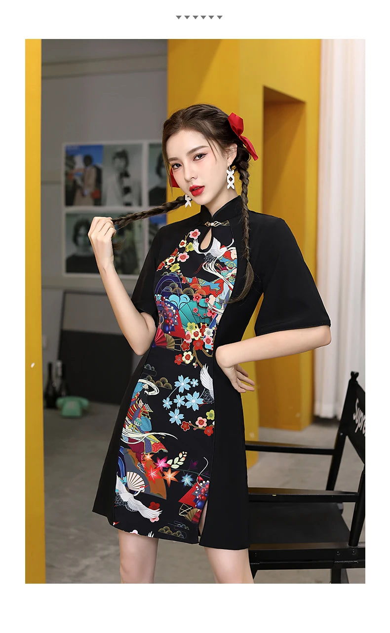 Chinese Style Cheongsam Dress Women Fashion Black Modern Modified Qipao National Traditional Robe Orientale Girl Vestido Chino - Seprincess