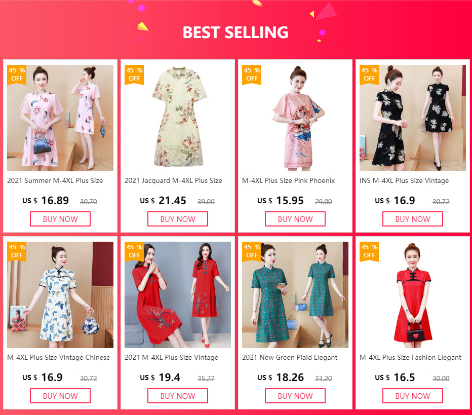 2021 M-4XL Plus Size Vintage Red Embroidery Chinese Traditional Qipao Casual Party Women Midi Dress Summer Cheongsam Dresses - Seprincess