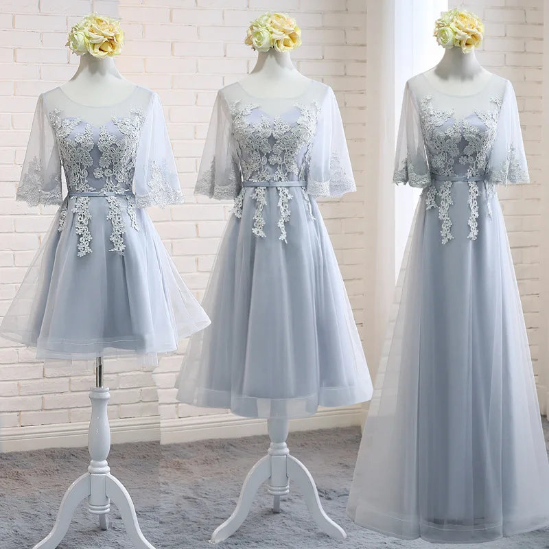 Bridesmaid Dresses Shining Sequin Appliques Women Wedding Party Dress V-Neck Half Sleeve Formal Long Gowns Elegant Vestidos R082