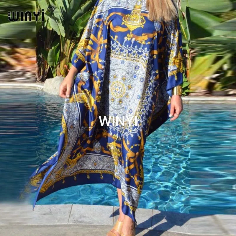 African Dashiki Dress Print Bohemia Silk Scarf Hijab Loose Elegant Muslim Abaya Bazin Robe Gowns Broder Riche Sexy Lady Party - Seprincess