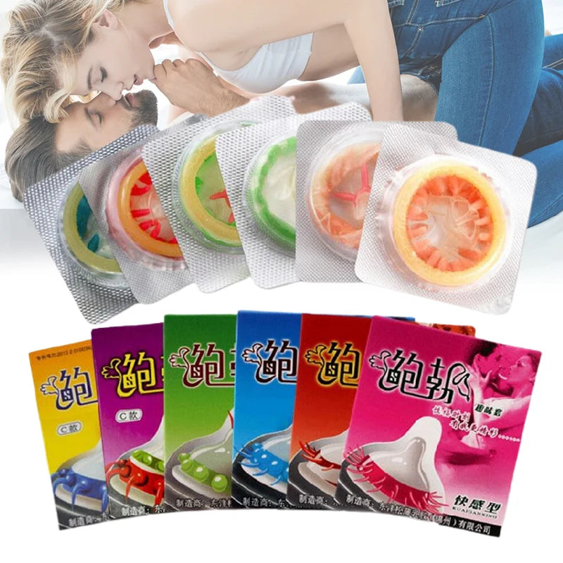 Dotted Condoms for Men Adult Sex Toys Spike Ribbed G-spot Vaginal Stimulation Cock Condom Contraception Sensitive Penis Sleeves - Seprincess