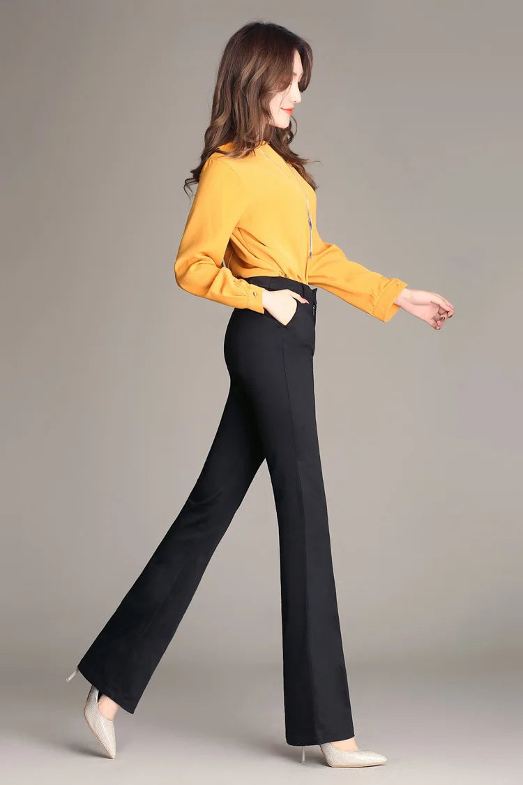 YUEY New Womens Spring Summer Trousers  Thin 100% Cotton Flared Pants Solid Color Casual Stretch S To 4XL Dropshiping