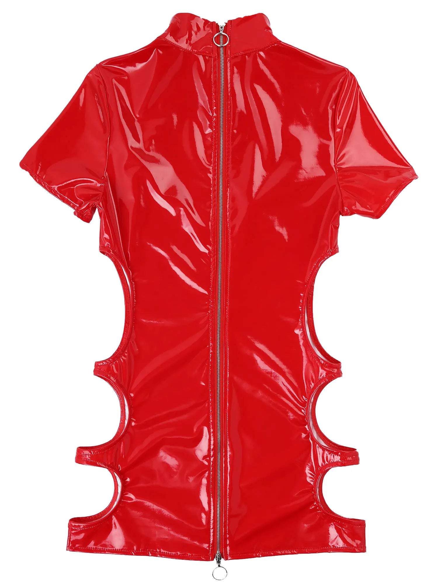 Womens Sexy Ladies Wet Look Costume Pole Cocktail Leather Bare Breast Mini Dress PVC Latex Short Sleeve Back Zipper Clubwear - Seprincess