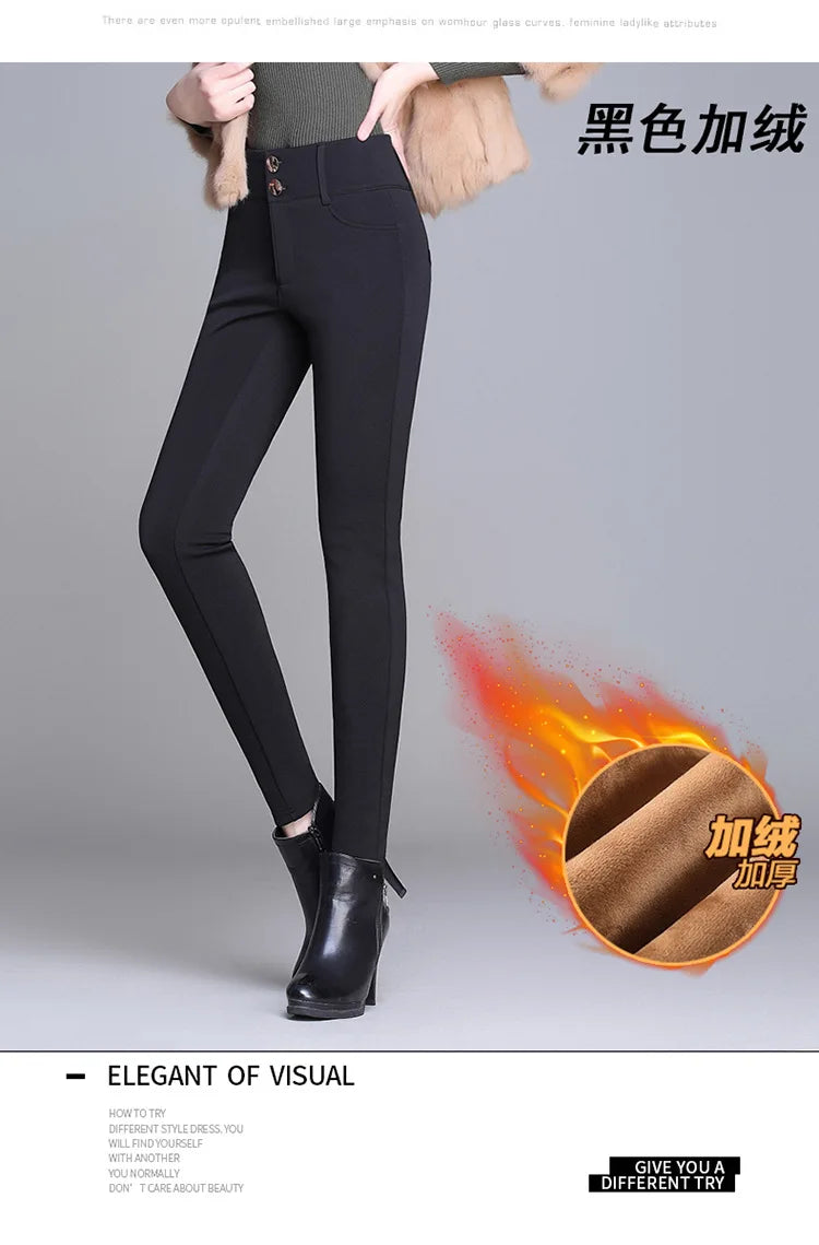 2022 New Fashion High Waist Autumn Winter Women Thick Warm Elastic Pants Quality S-5XL Trousers Tight Type Pencil Pants