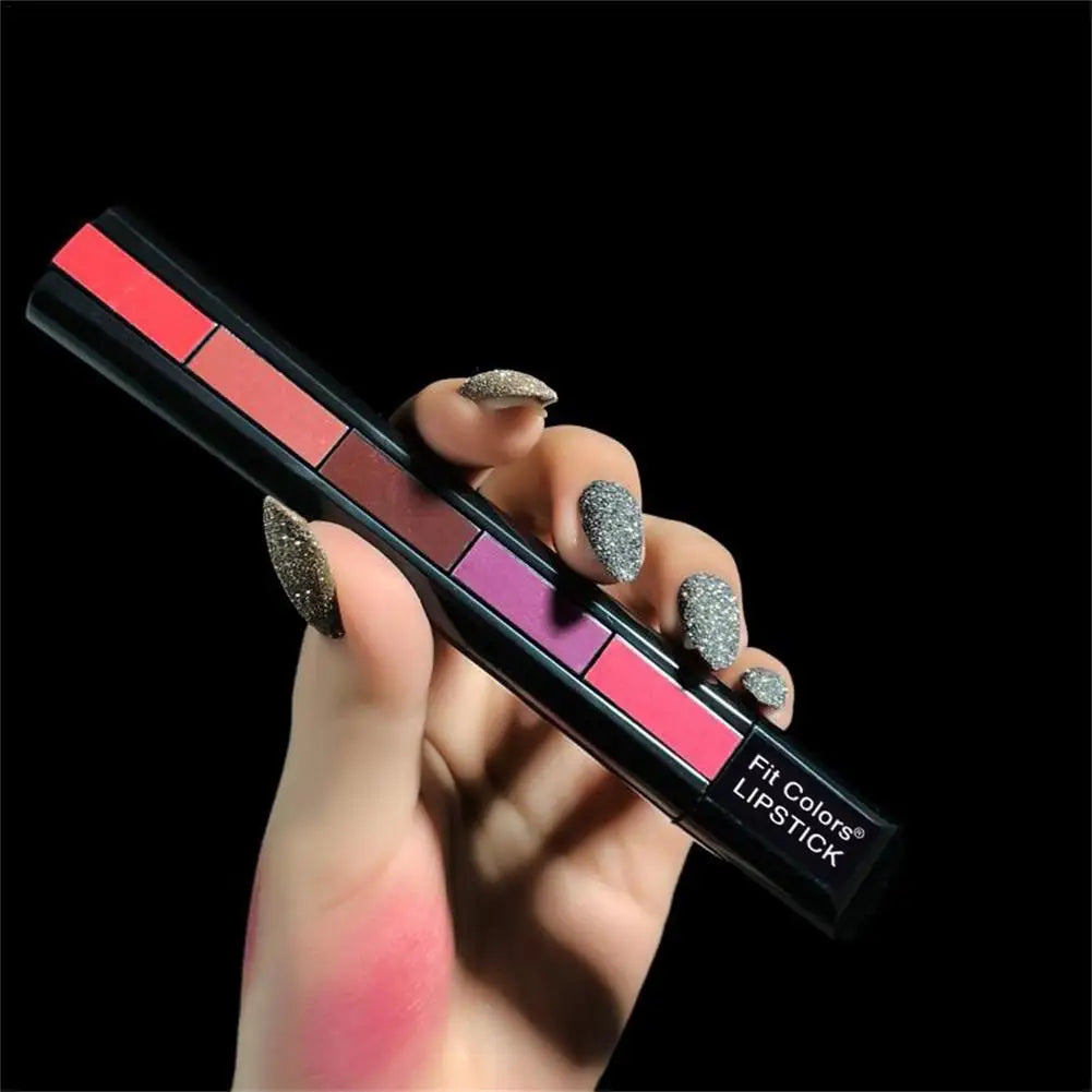 5 In 1 Lipstick Strip Matte Velvet High Color Rendering Lipstick Pen Long Lasting Waterproof Cosmetics Makeup Lipstick Set Gifts - Seprincess