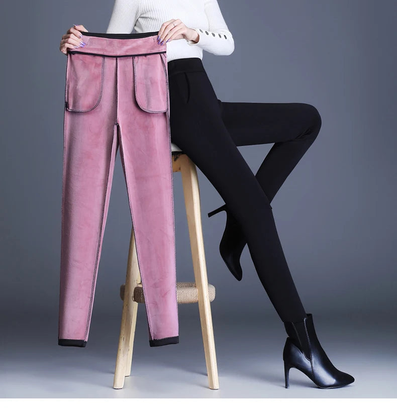 Thicken Women Black Stretch Pencil Pants Winter Plus Size Casual Slim Female Loose Female Warm Feleece Trousers Capris 5XL