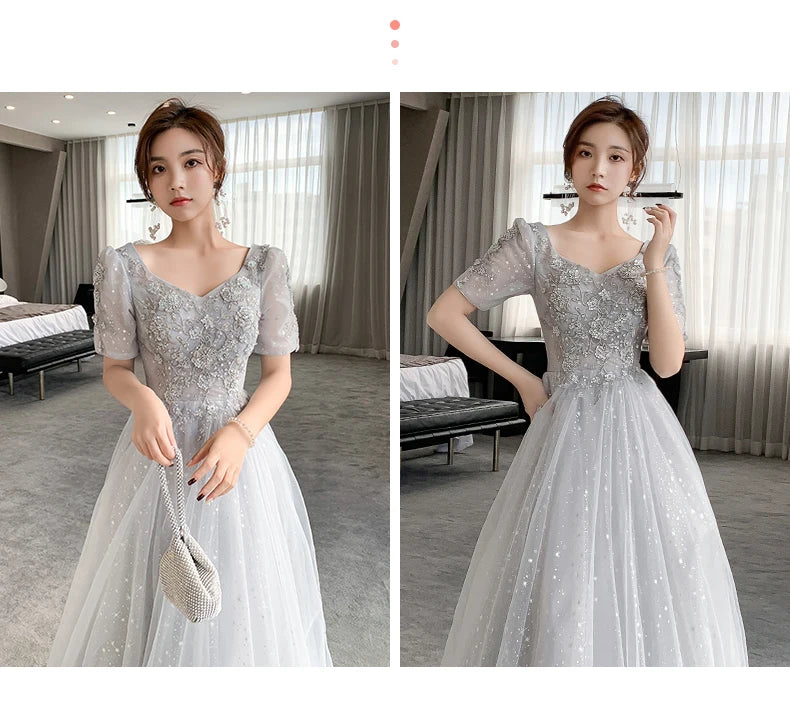 Temperament Bridesmaid Dress Lantern Sleeve Evening Party Dress Fairy Stage Show Dress Elegant Banquet Dress A-line Maxi Dress