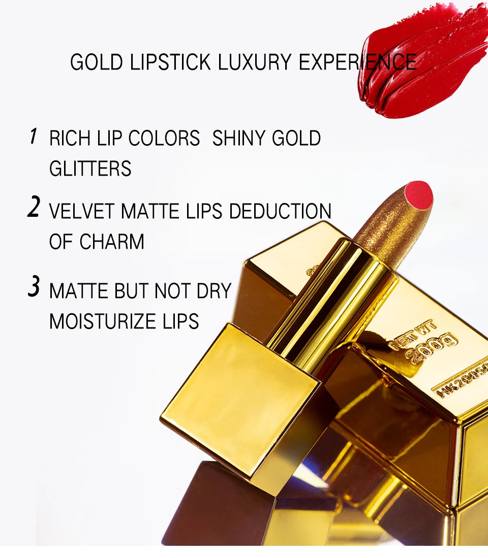 New Gold Bullion Lipstick Beauty Shiny Matte Velvet Shell Lip Glaze Fashion Lasting Lips Makeup Cosmetic - Seprincess