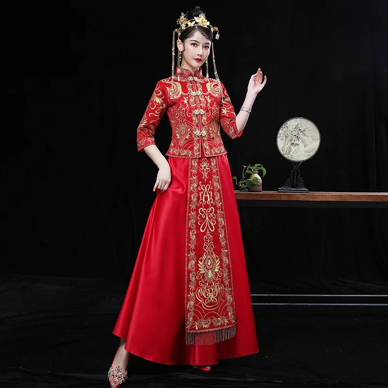 Size 6XL 2022 Modern Cheongsam Red Qipao Long Traditional Chinese Wedding Dress Oriental Style Dresses China Clothing Store - Seprincess