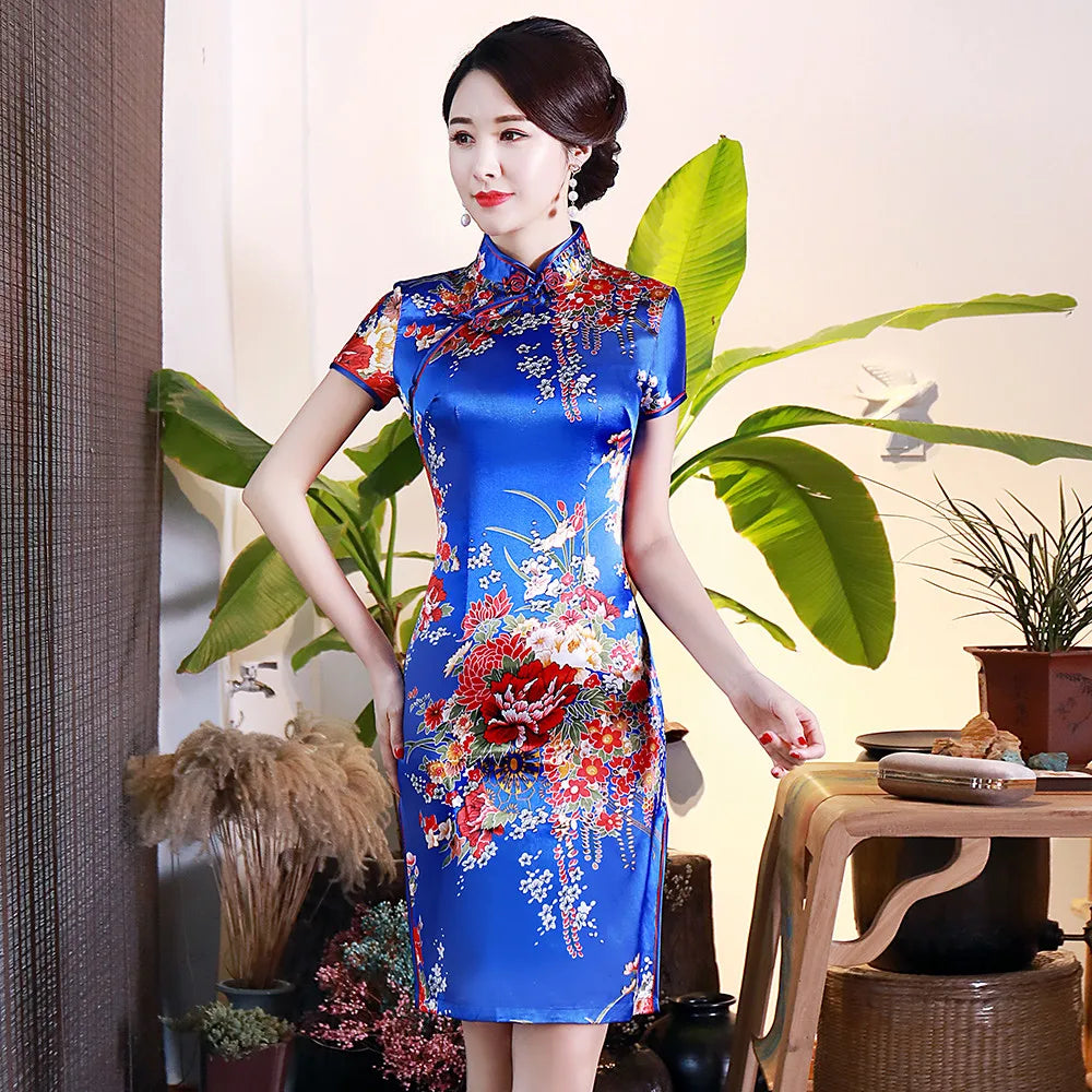 Black Dragon&phoenix Female Short Qipao Large Size 3XL Classic Cheongsam For Women Vestidos Mandarin Collar Slim Chinese Dress - Seprincess