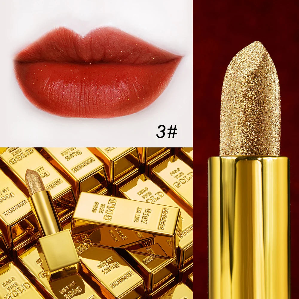 Glitter Lipstick Moisturizing Glitter Cover Velvet Matte Batom Golden Lips Cosmetics Makeup 3.5g Unique Funny Gift - Seprincess