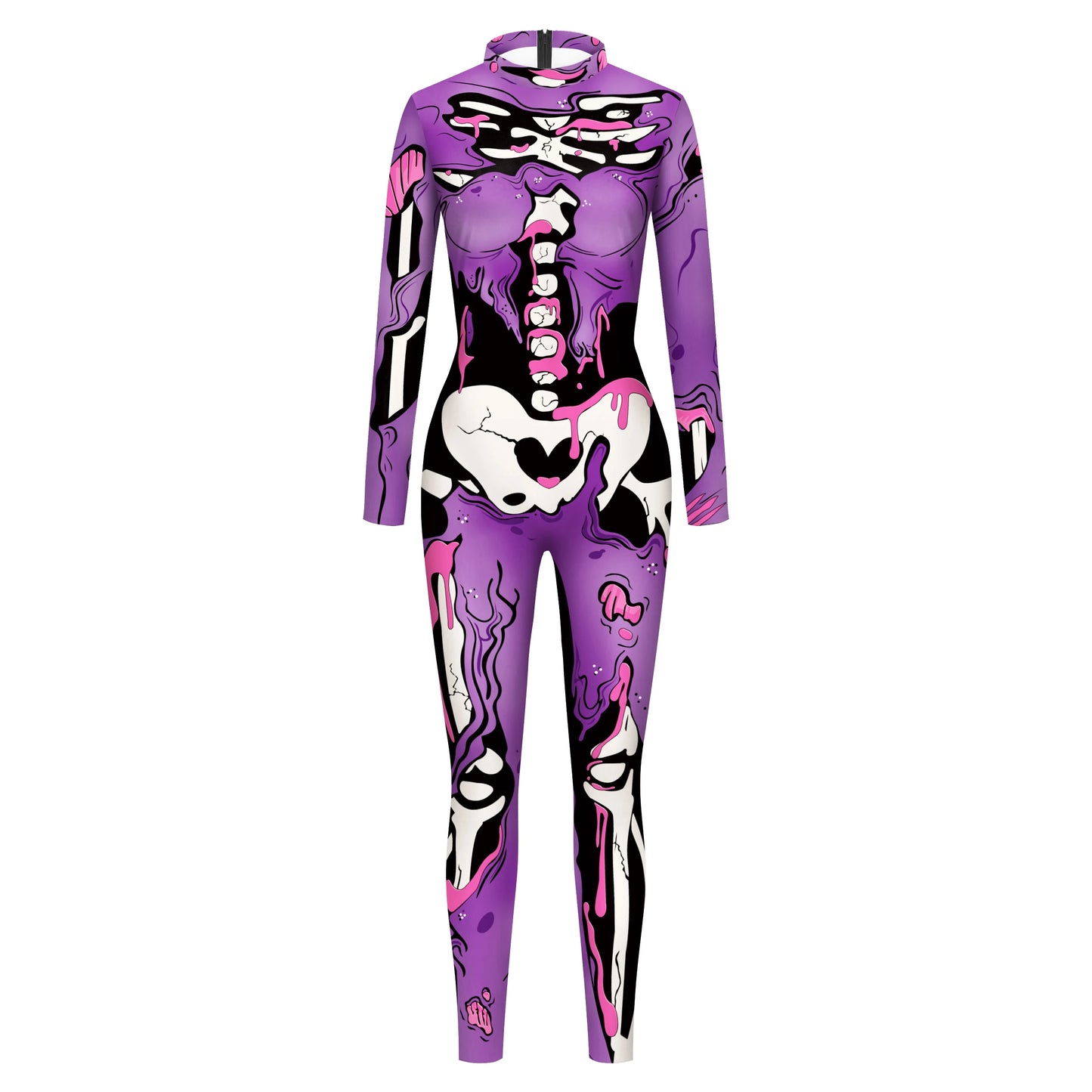 VIP FASHION Adult Skeleton Cospaly Costume Unisex Halloween Ghost Jumpsuit Carnival Party Zentai Bodysuit Scary Show Outfit Suit - Seprincess