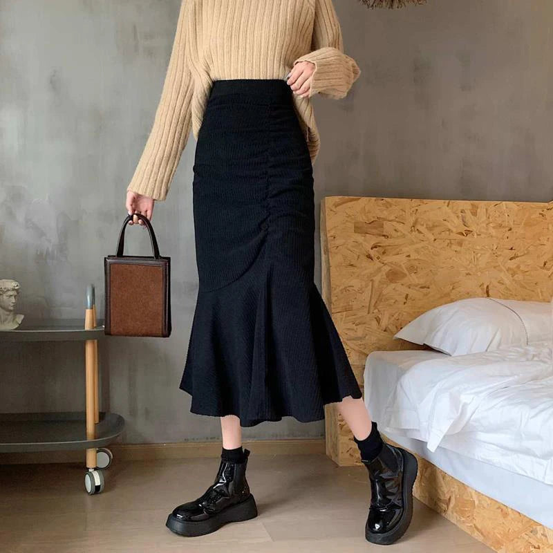 Lucyever Fashion High Waist Midi Skirts for Women 2023 Spring Slim Fit  Hip Mermaid Skirt Woman Korean Ruffles Brown Skirts 2XL - Seprincess