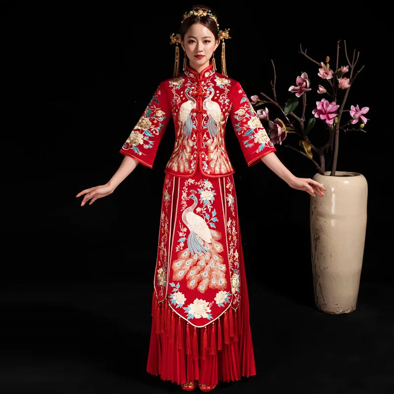 Size 6XL 2022 Modern Cheongsam Red Qipao Long Traditional Chinese Wedding Dress Oriental Style Dresses China Clothing Store - Seprincess