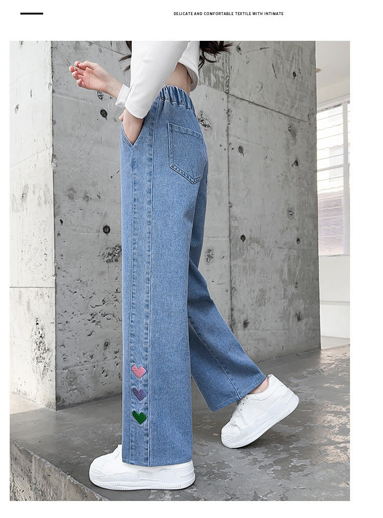 Kids Jeans For Girls Heart Pattern Kids Jeans Girls Spring Autumn Jeans For Casual Children's Jeans Clothes 6 8 10 12 14 16 Year