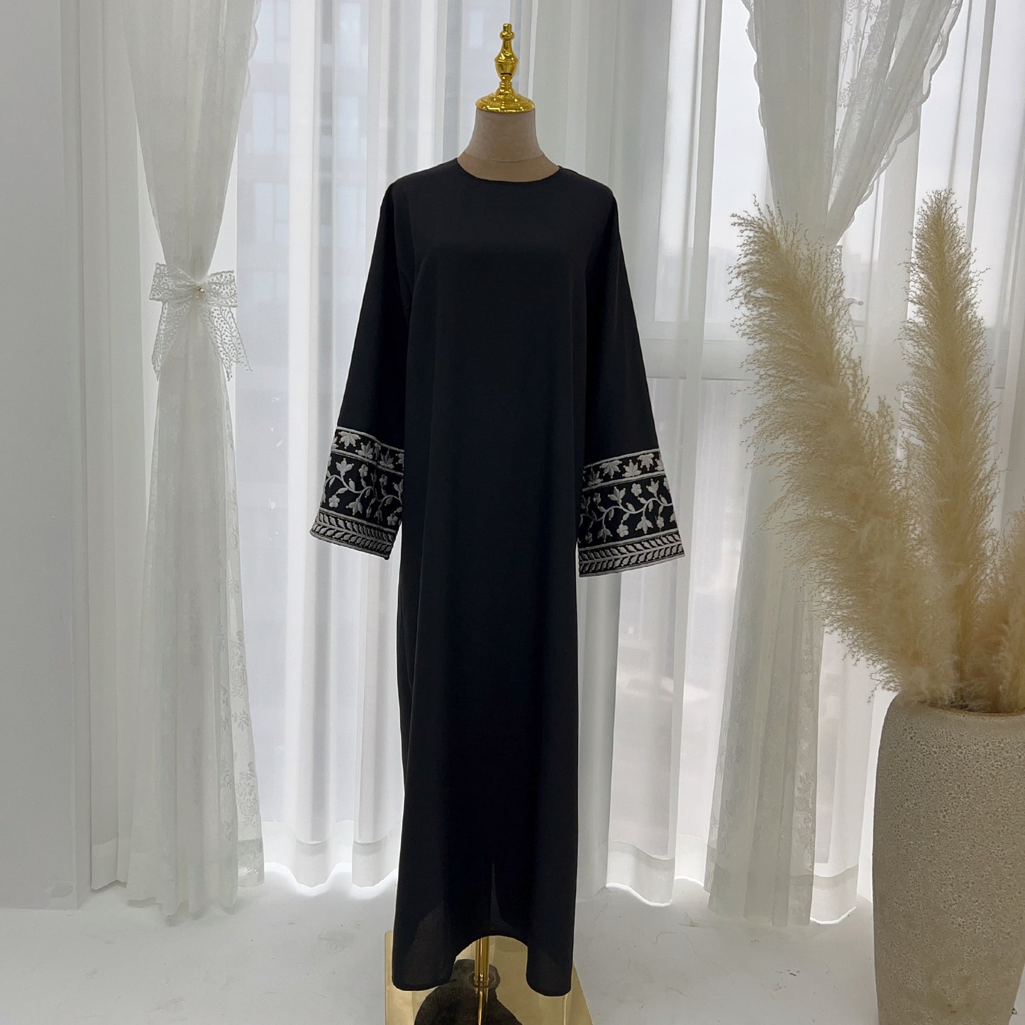 Floral Embroidery Muslim Abaya for Women Eid Dress Morocco Ramadan Lace-up Abayas Kaftan Islam Vestidos Dubai Arab Long Robe - Seprincess