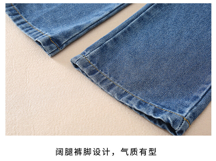 Girls' Loose Jeans For Autumn And Winter, Girls Aged 6 to 14, Loose Straight-leg Pants, Girls' Sherpa Fabric Warm Pants.