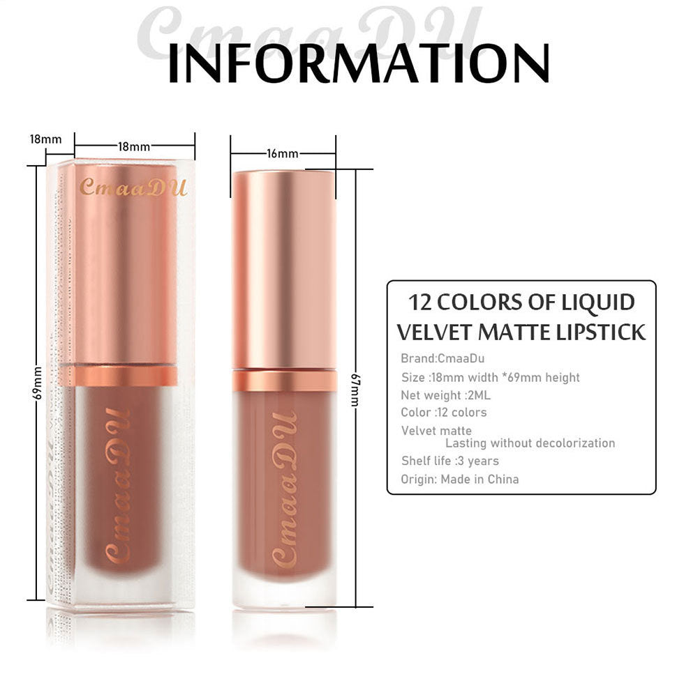 CmaaDu Velvet Matte Liquid Lipstick Waterproof Long Lasting Nonstick Cup Mate Nude Red Lip Stick Lint Tube Makeup Cosmetics Lips - Seprincess