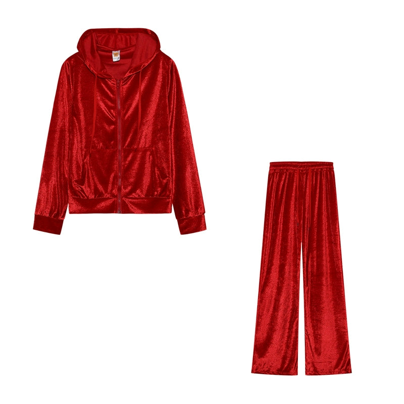 Fashionable Sexy Fashion Hot Drill Korean Velvet Sports Leisure Suit Two-piece Set - Seprincess